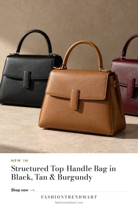 Structured Top-Handle Bag – Black, Tan & Burgundy